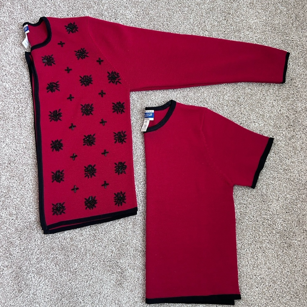 Women’s Vintage Pendalton Red Long Sleeve Sweater Set Wool Blend with Beading - Picture 12 of 12